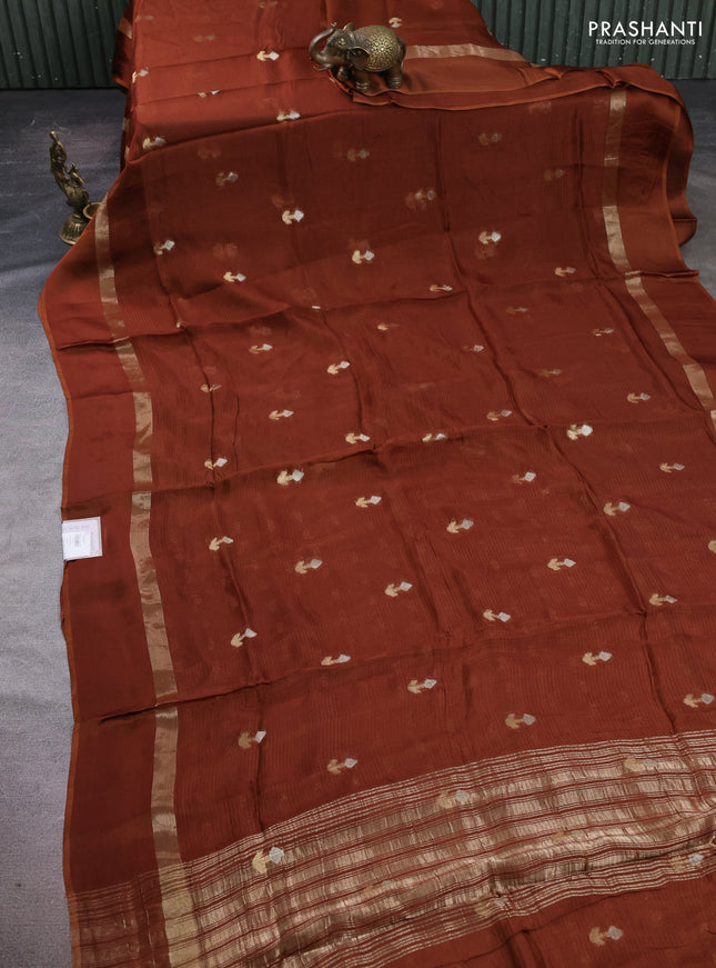 Art kota silk saree rust shade with silver & zari woven buttas and zari woven simple border