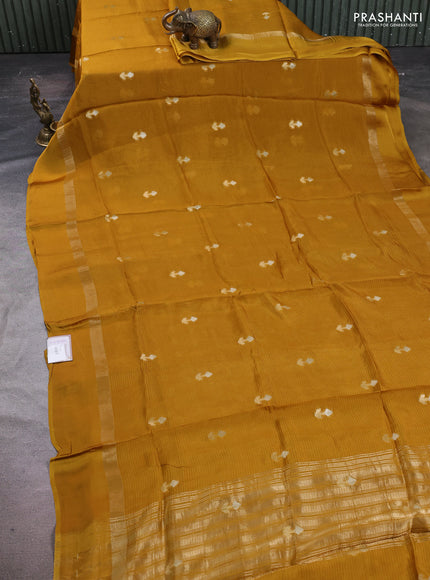 Art kota silk saree mustard yellow with silver & zari woven buttas and zari woven simple border
