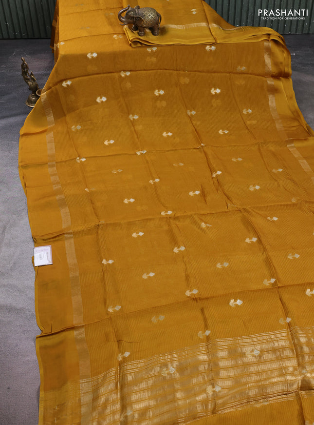 Art kota silk saree mustard yellow with silver & zari woven buttas and zari woven simple border