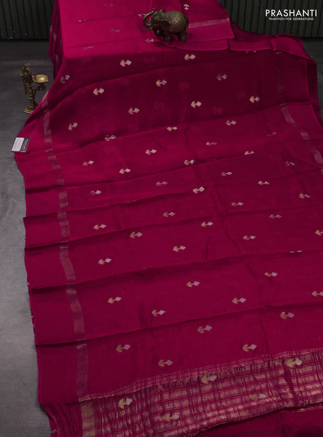 Art kota silk saree pink with silver & zari woven buttas and zari woven simple border
