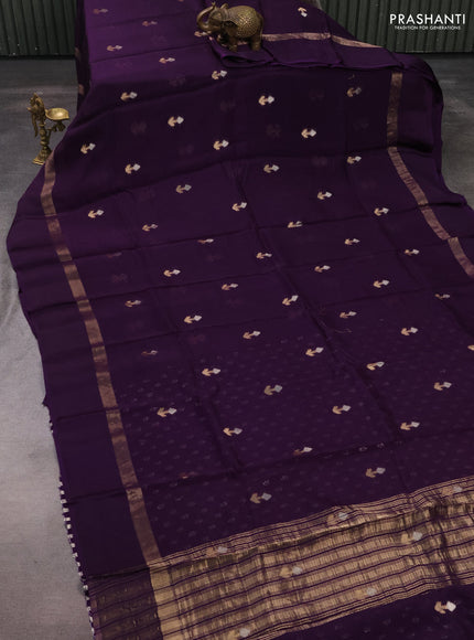 Art kota silk saree violet with silver & zari woven buttas and zari woven simple border