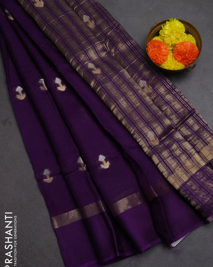 Art kota silk saree deep violet with silver & zari woven buttas and zari woven simple border