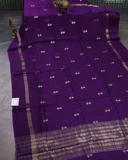 Art kota silk saree deep violet with silver & zari woven buttas and zari woven simple border