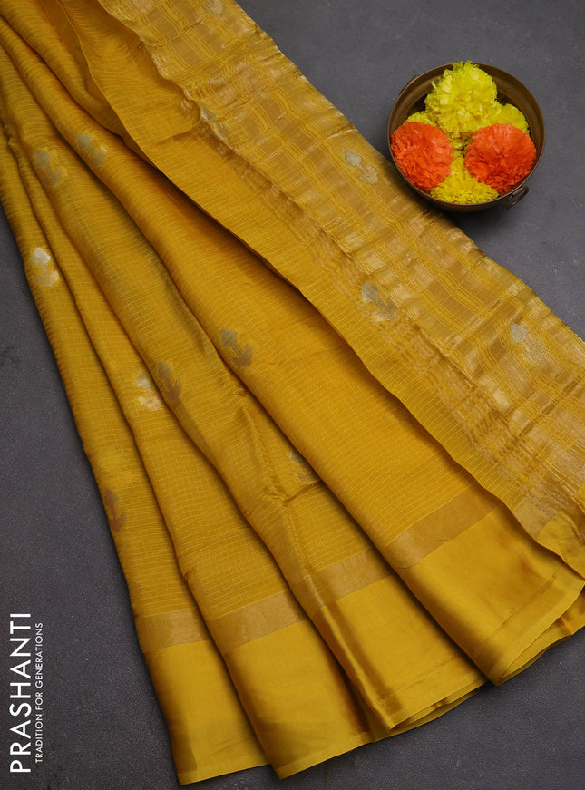 Art kota silk saree yellow with silver & zari woven buttas and zari woven simple border
