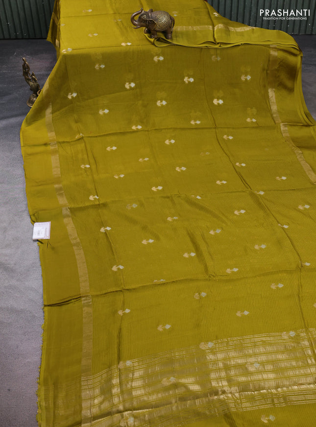 Art kota silk saree light green with silver & zari woven buttas and zari woven simple border