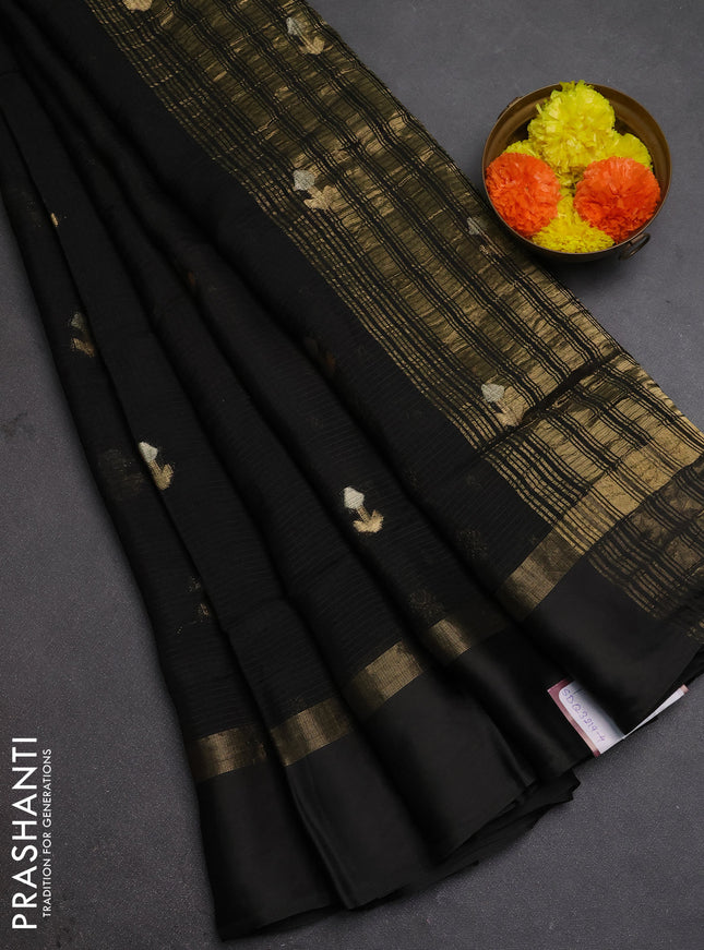 Art kota silk saree black with silver & zari woven buttas and zari woven simple border
