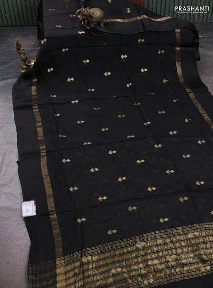 Art kota silk saree black with silver & zari woven buttas and zari woven simple border