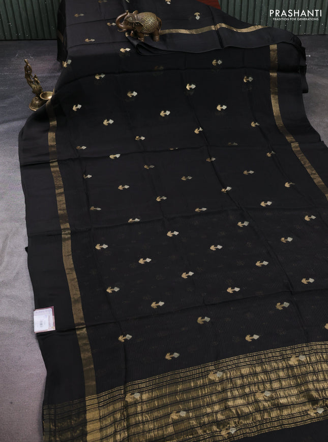 Art kota silk saree black with silver & zari woven buttas and zari woven simple border