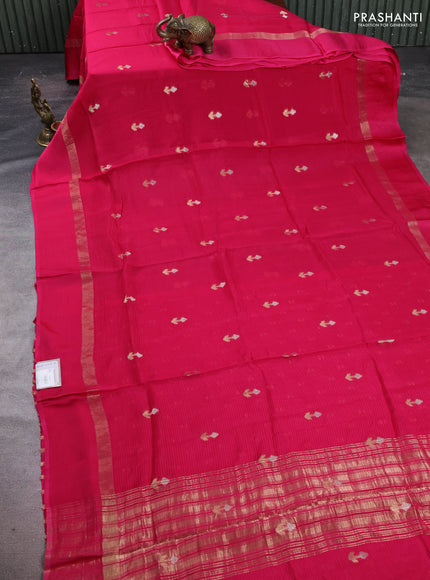 Art kota silk saree pink with silver & zari woven buttas and zari woven simple border