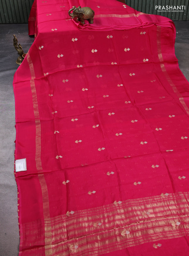 Art kota silk saree pink with silver & zari woven buttas and zari woven simple border