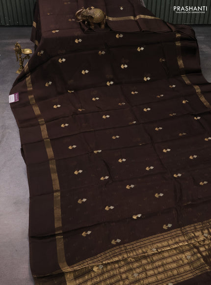 Art kota silk saree coffee brown with silver & zari woven buttas and zari woven simple border