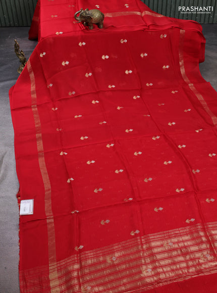 Art kota silk saree red with silver & zari woven buttas and zari woven simple border