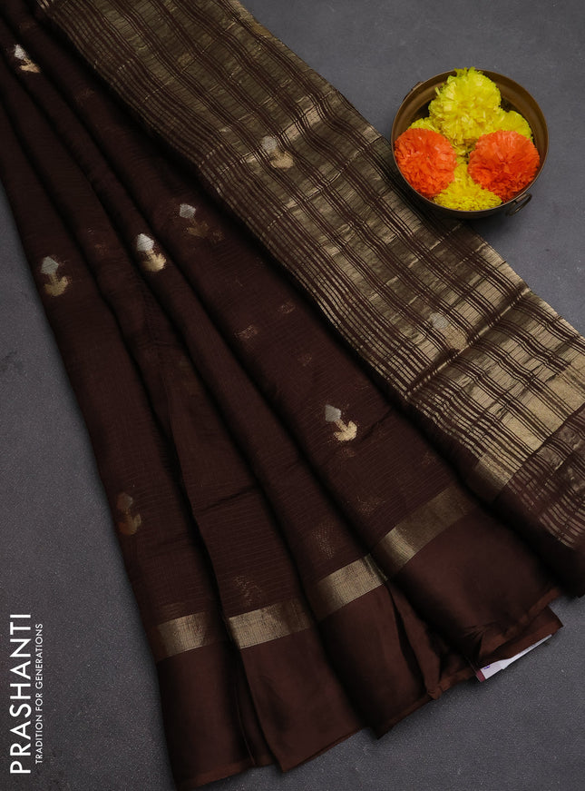 Art kota silk saree brown with silver & zari woven buttas and zari woven simple border