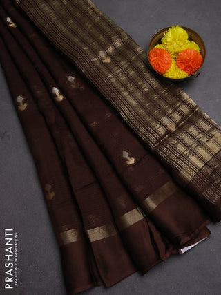 Art kota silk saree brown with silver & zari woven buttas and zari woven simple border