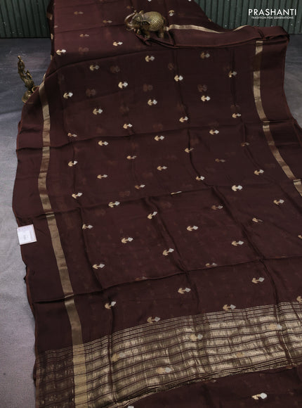Art kota silk saree brown with silver & zari woven buttas and zari woven simple border