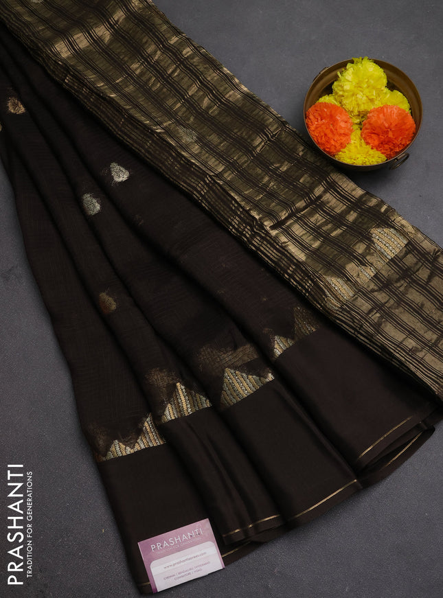 Art kota silk saree coffee brown with silver & zari woven buttas and zari woven simple border