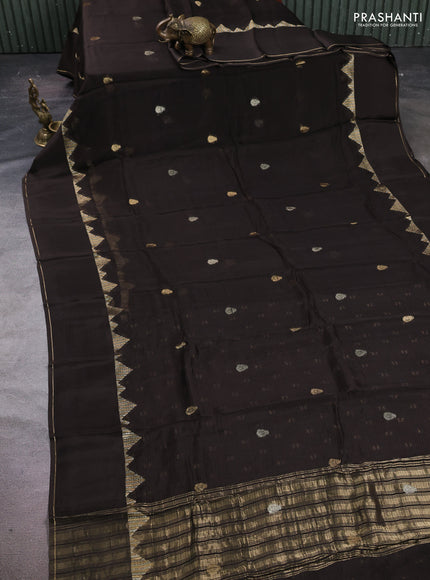 Art kota silk saree coffee brown with silver & zari woven buttas and zari woven simple border