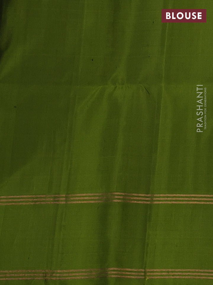 Pure soft silk saree peacock blue and light green with allover zari stripes & buttas and rettapet zari woven border