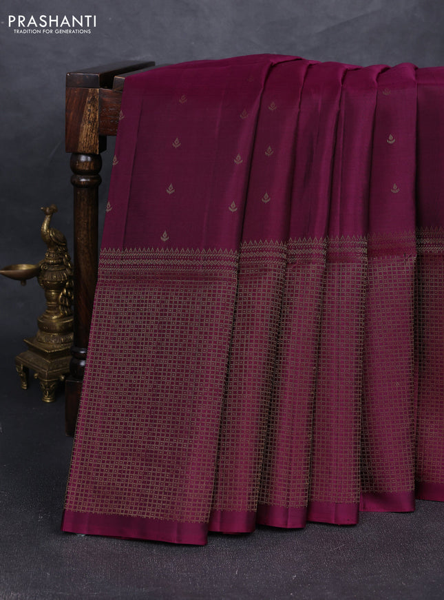 Pure soft silk saree magenta pink with allover zari woven buttas and long zari woven border