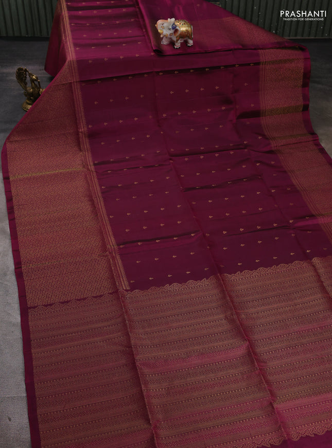 Pure soft silk saree magenta pink with allover zari woven buttas and long zari woven border
