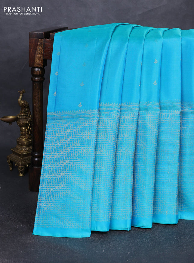 Pure soft silk saree cs blue with allover zari woven buttas and long zari woven border