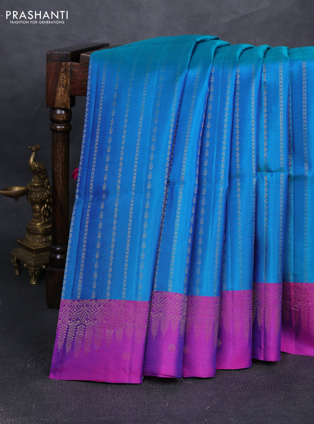 Pure soft silk saree cs blue and pink with zari woven buttas and zari woven border