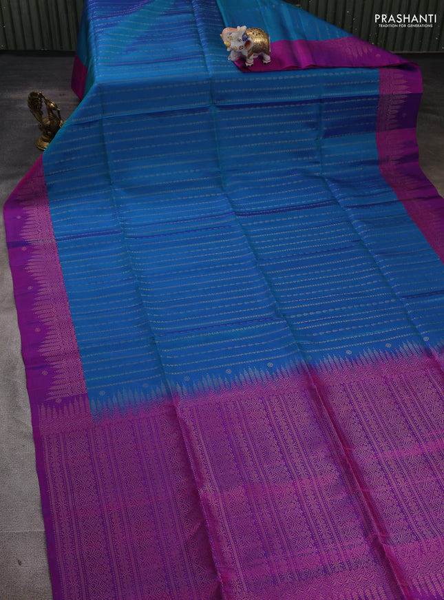 Pure soft silk saree cs blue and pink with zari woven buttas and zari woven border