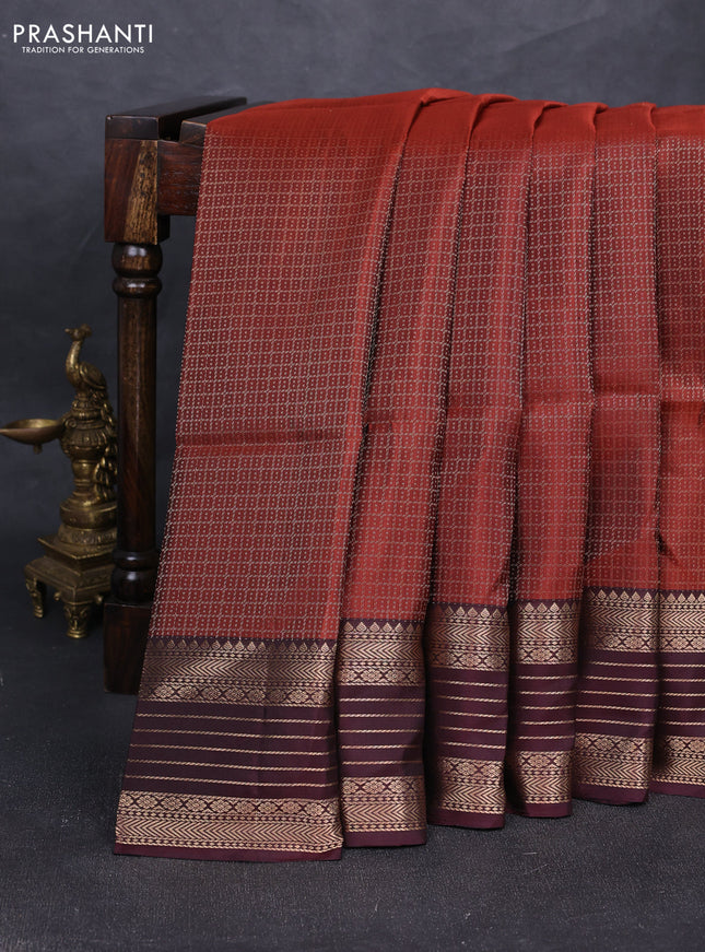 Pure soft silk saree rust shade and deep wine shade with allover small checked pattern and zari woven border