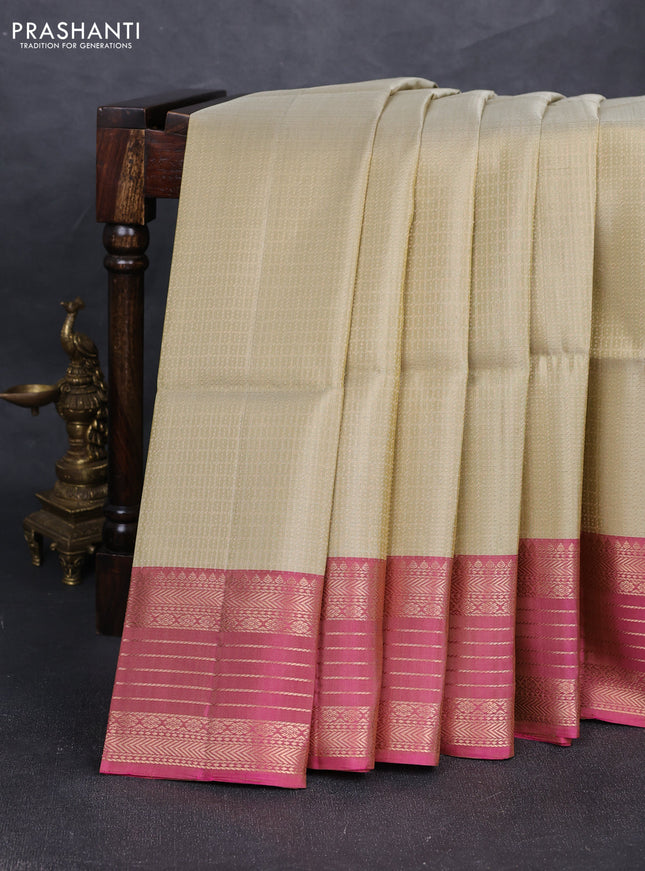 Pure soft silk saree elaichi green and pink with allover small checked pattern and zari woven border