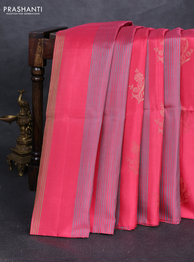Pure soft silk saree peach pink with allover weaves & zari woven buttas in borderless style