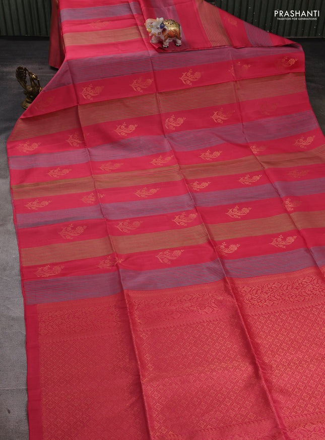 Pure soft silk saree peach pink with allover weaves & zari woven buttas in borderless style