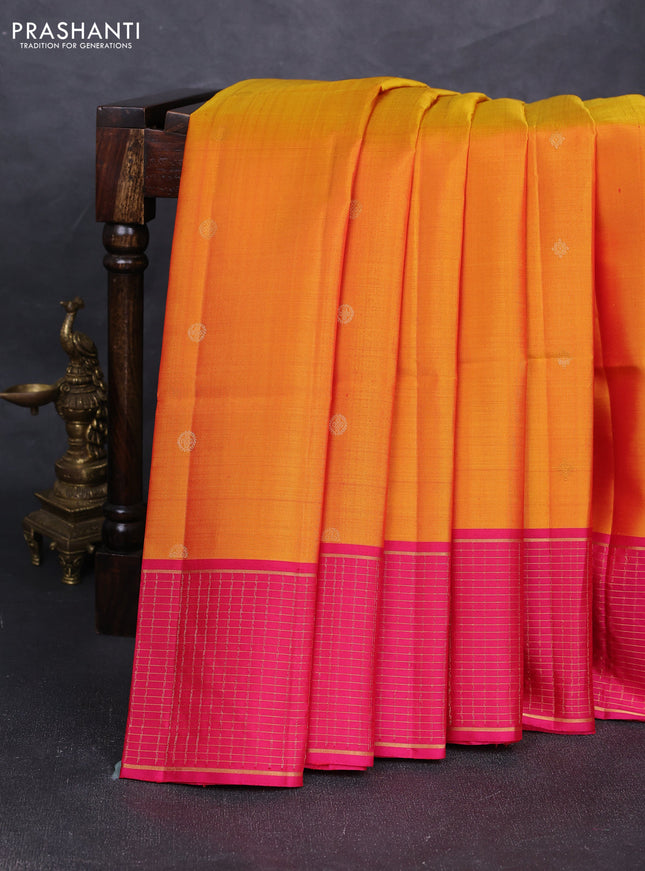 Pure soft silk saree sunset orange and pink with allover zari woven buttas and zari woven border