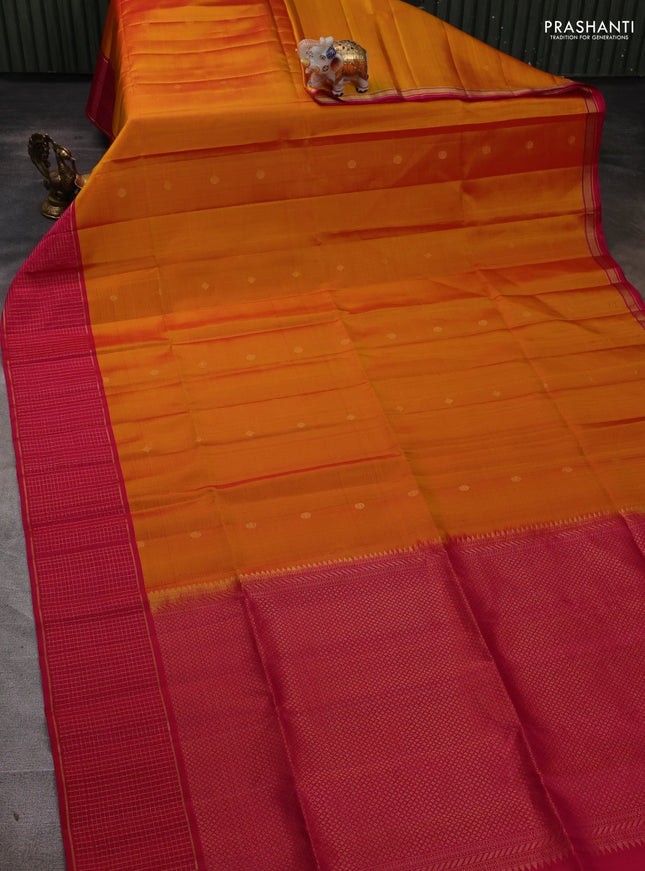 Pure soft silk saree sunset orange and pink with allover zari woven buttas and zari woven border