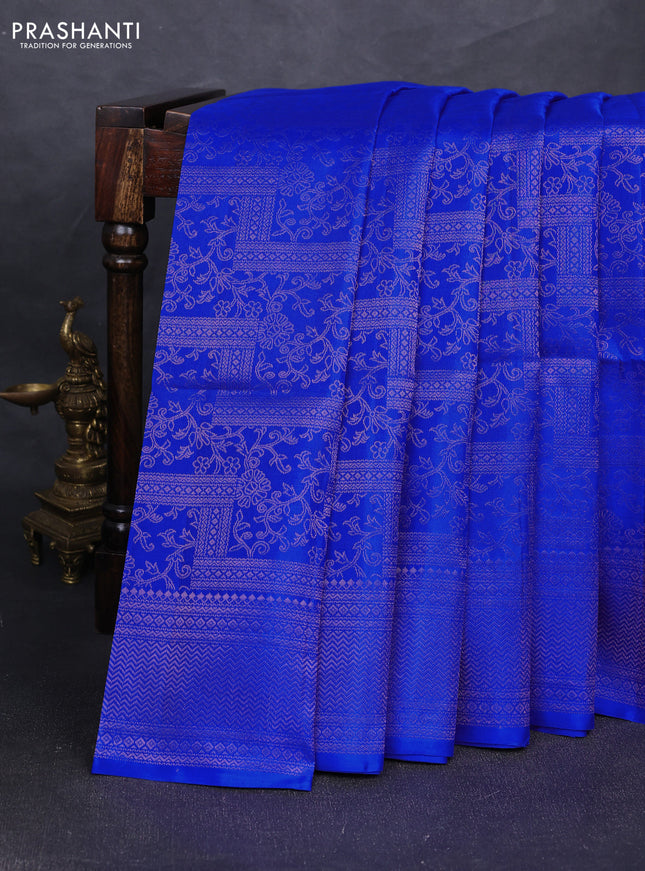 Pure soft silk saree royl blue with allover zari weaves and zari woven border