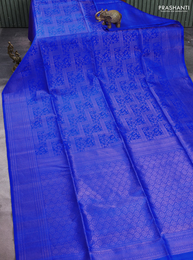 Pure soft silk saree royl blue with allover zari weaves and zari woven border