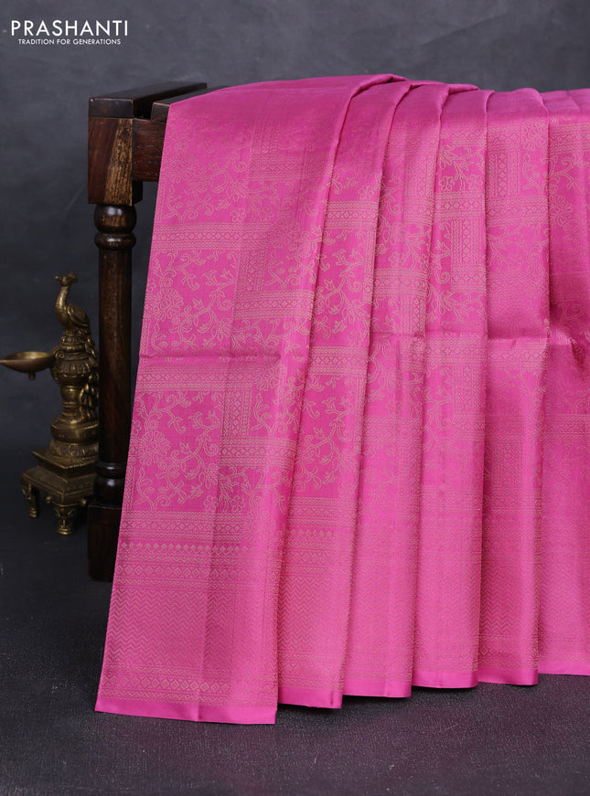 Pure soft silk saree peach pink with allover zari weaves and zari woven border