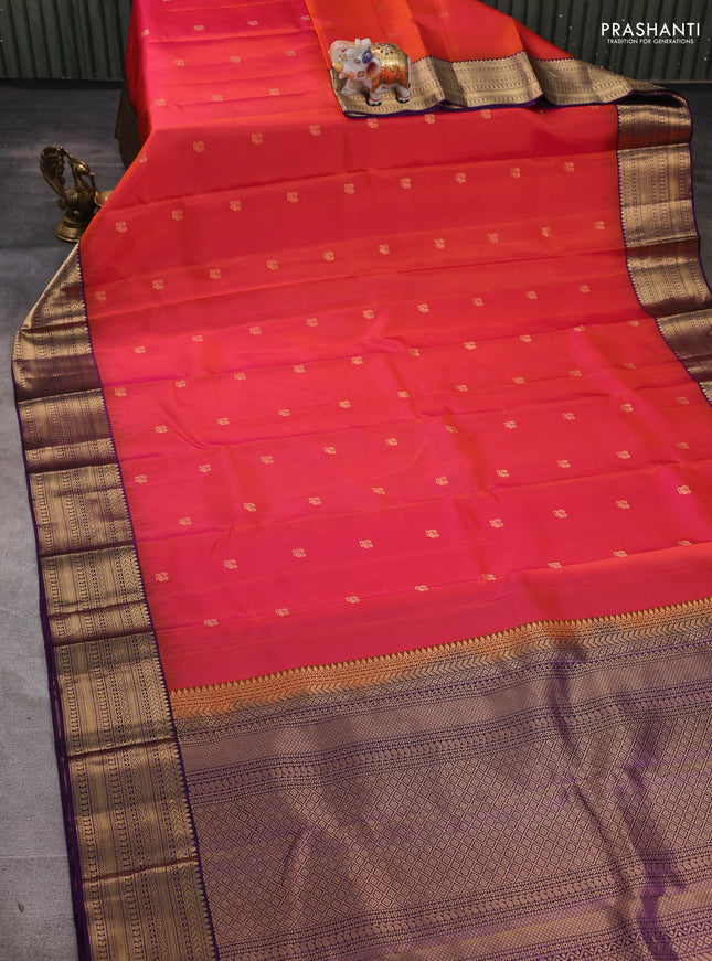 Pure soft silk saree dual shade of pinkish orange and purple with zari woven annam buttas and zari woven border