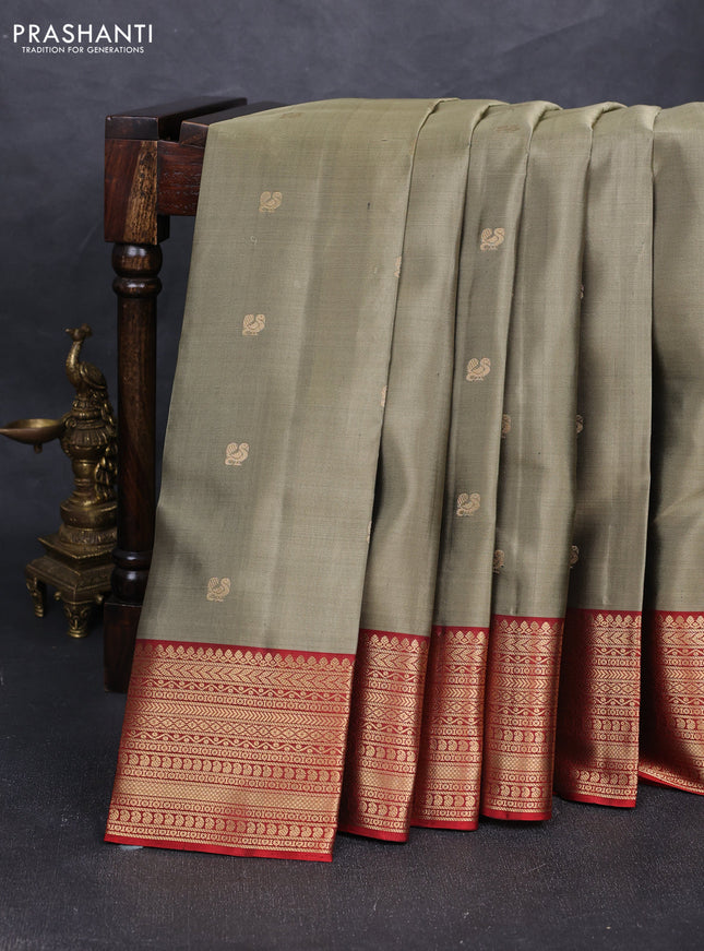 Pure soft silk saree elaichi green and maroon with zari woven annam buttas and zari woven border