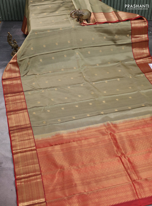 Pure soft silk saree elaichi green and maroon with zari woven annam buttas and zari woven border