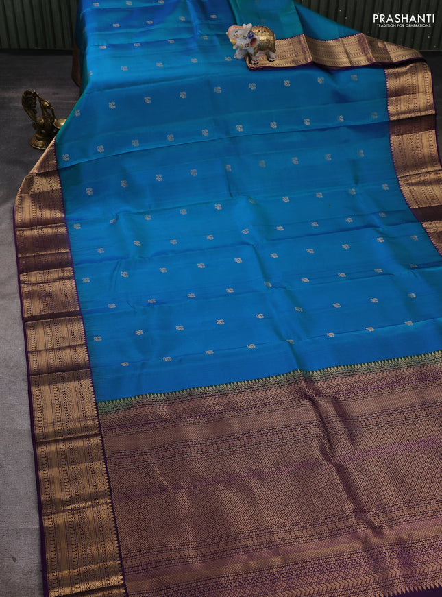 Pure soft silk saree dual shade of bluish green and purple with zari woven annam buttas and zari woven border