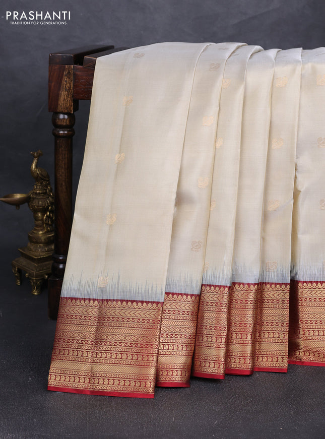 Pure soft silk saree cream and maroon with zari woven annam buttas and zari woven border