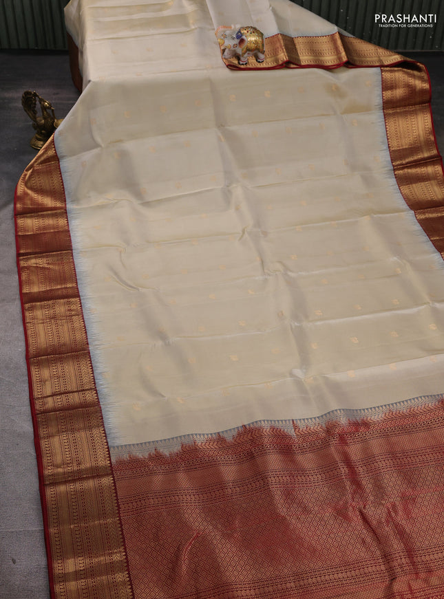 Pure soft silk saree cream and maroon with zari woven annam buttas and zari woven border
