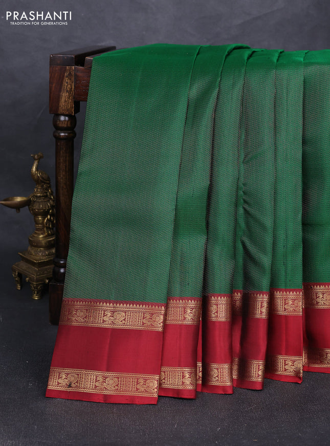 Pure soft silk saree green and maroon with allover zari woven brocade weaves and rettapet zari woven border