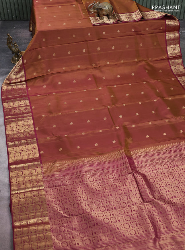 Pure soft silk saree honey shade and wine shade with elephant & rudhraksha zari woven buttas and rich zari woven border