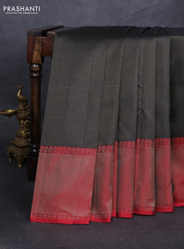 Pure soft silk saree black and maroon with allover zari woven brocade weaves and long zari woven border