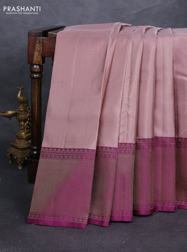 Pure soft silk saree rosy brown and deep purple with allover zari woven brocade weaves and long zari woven border
