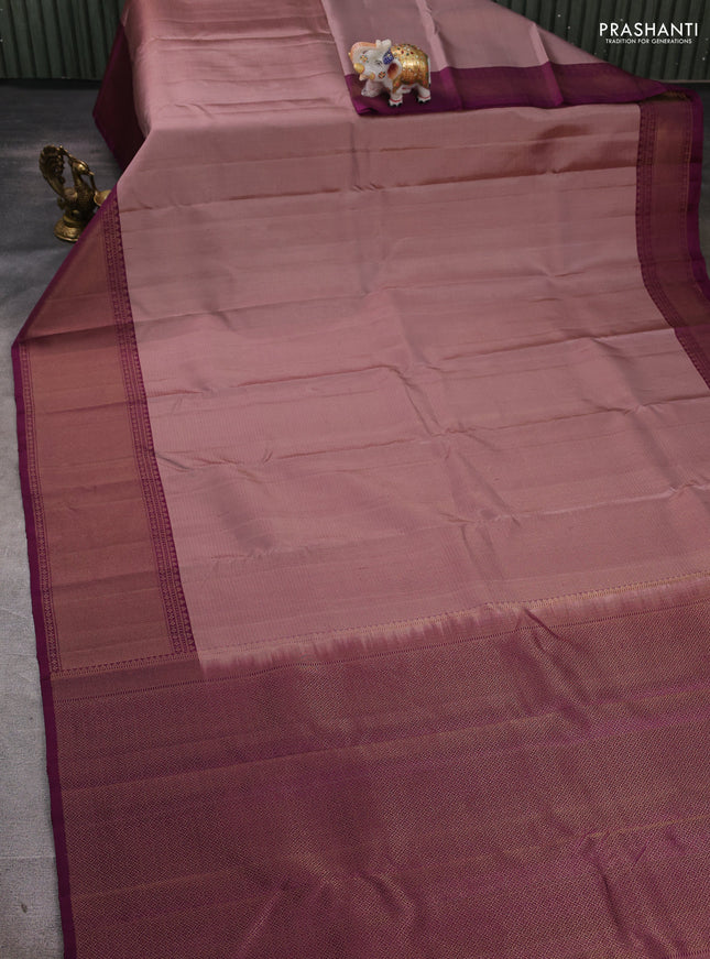 Pure soft silk saree rosy brown and deep purple with allover zari woven brocade weaves and long zari woven border