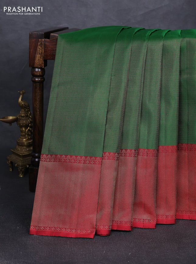 Pure soft silk saree green and maroon with allover zari woven brocade weaves and long zari woven border