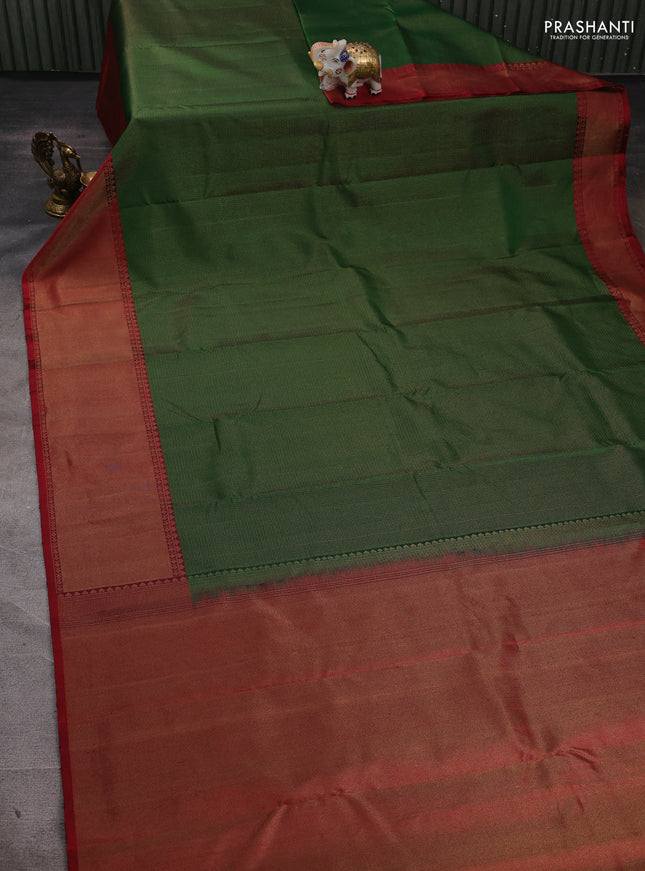 Pure soft silk saree green and maroon with allover zari woven brocade weaves and long zari woven border