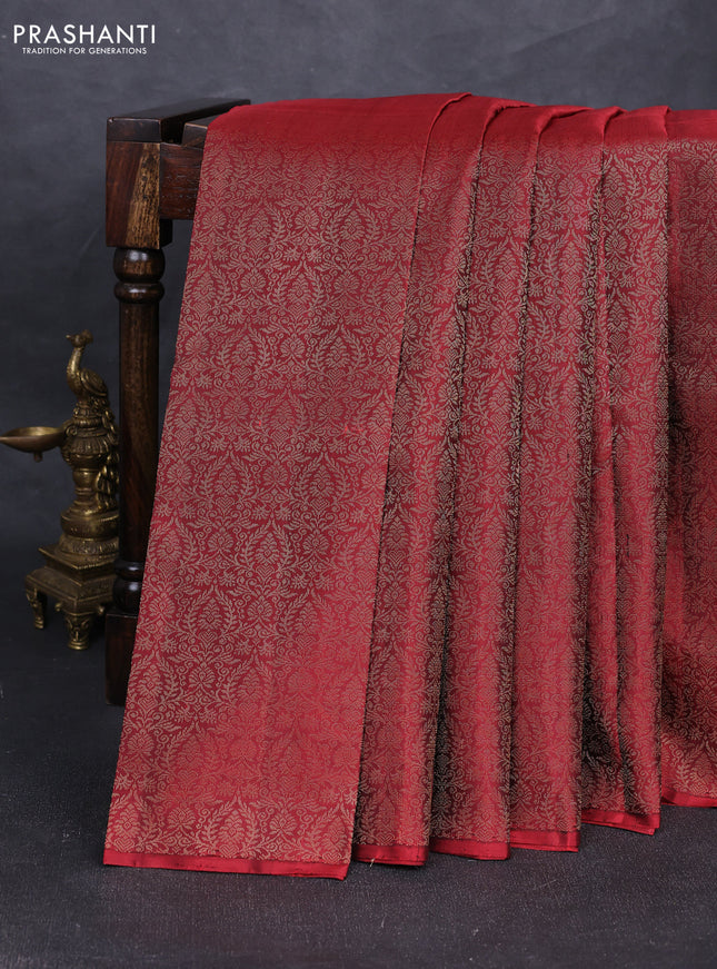 Pure soft silk saree maroon with half & half style and long zari woven border